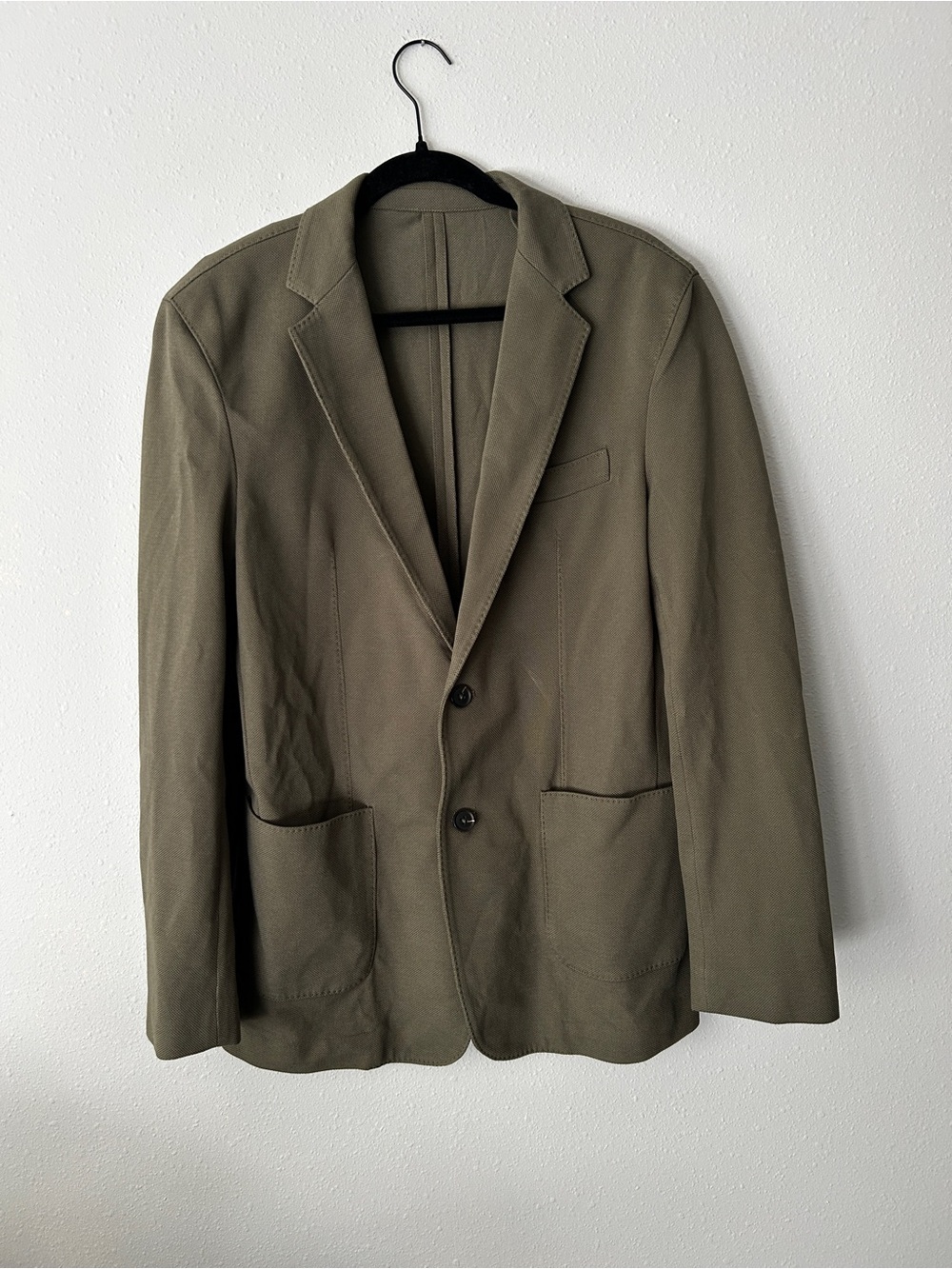 Men's Quince Cotton Pique Olive Green Blazer - Classic Two-Button Style